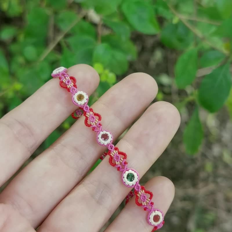 | MC | 天然彩色碧璽手環 蠟線編織手鏈 - 手鍊/手環 - 寶石 