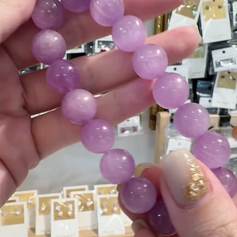 高品濃色貓眼仙女濃色紫鋰輝12.5mm58.08g水晶改善睡眠緩解壓力 - 手鍊/手環 - 水晶 紫色