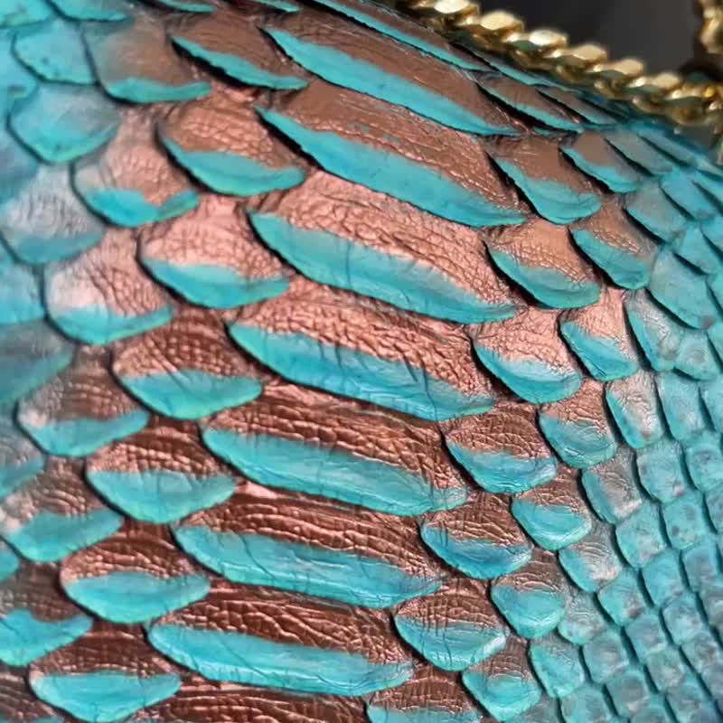 Python Leather Bag Snakeskin Crossbody Purse Python Leather Clutch - 手拿包 - 真皮 藍色