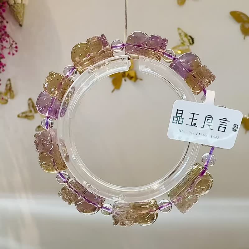 小精品透體雙色紫黃晶招財貔貅37.90g招財智慧最強招財水晶 - 手鍊/手環 - 水晶 多色