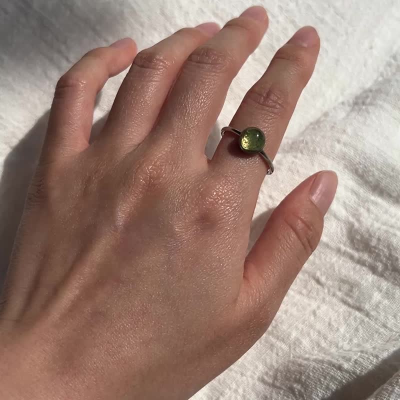 不鏽鋼 墨綠金箔 可調節開口戒 森林祕語 - 戒指 - 不鏽鋼 綠色