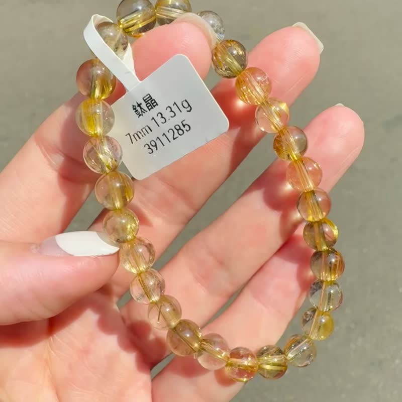 天然輕透料厚鈦鈦晶絲髮金鈦晶7mm13.31g事業避邪招財陽氣旺 - 手鍊/手環 - 水晶 金色