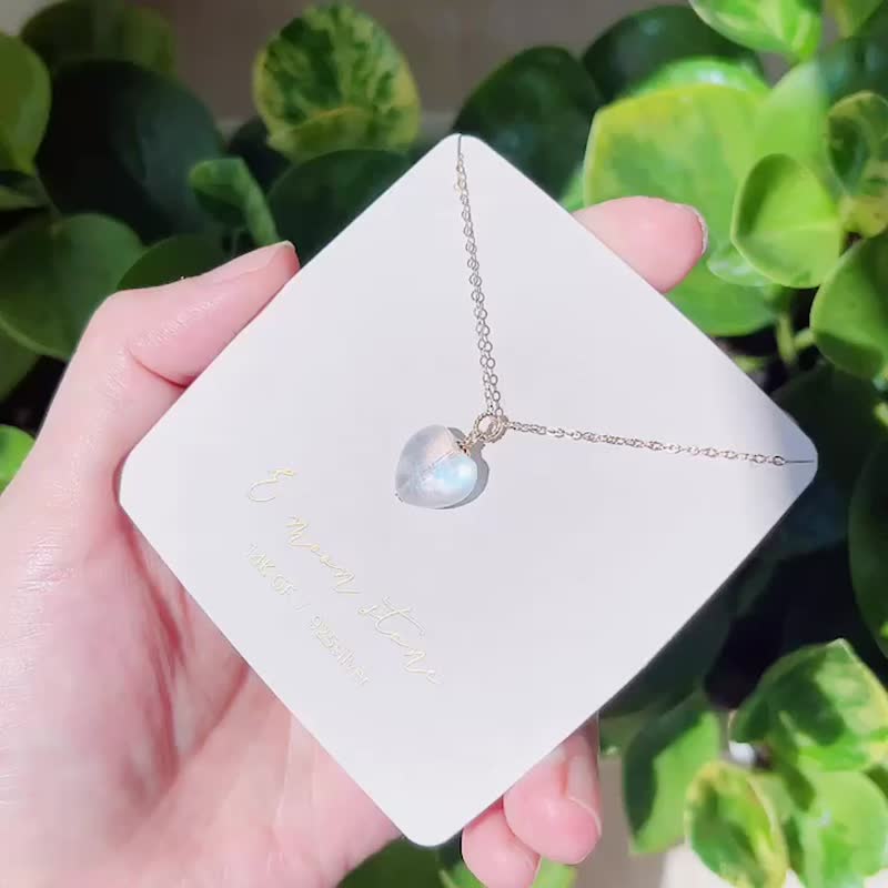 比心藍暈月光石項鍊 胖鼓鼓愛心形 14K - 項鍊 - 水晶 透明