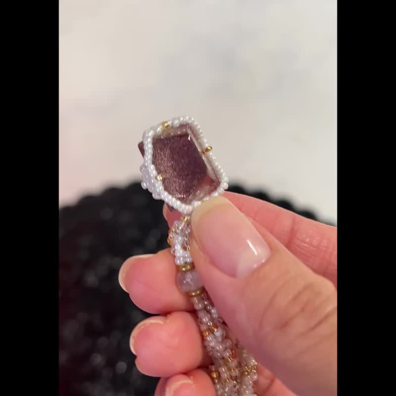 超七 玻璃米珠x天然石 串珠吊墜 配 串珠鎖骨鏈 兩用頸鏈 - 項鍊 - 水晶 白色