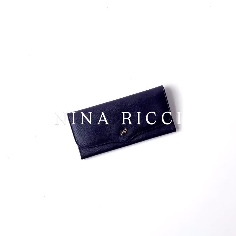 NINA RICCI黑色壓紋真皮輕薄長夾F80 vintage - 錢包/皮夾/長短夾 - 真皮 黑色