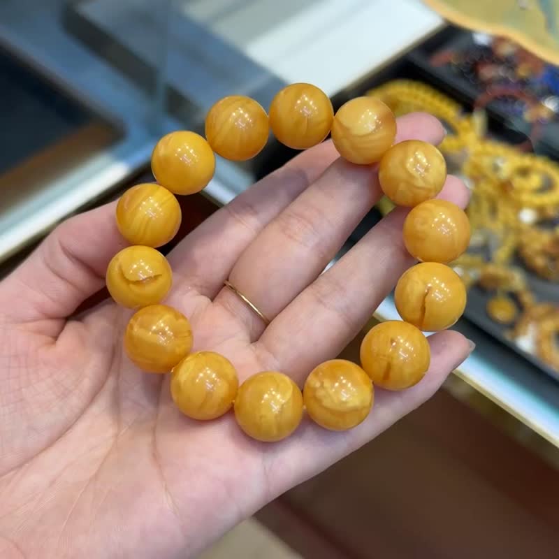 收藏級 天然俄料妖花老蜜蠟16MM單圈手串 妖花老蜜蠟 蠟質濃厚 - 手鍊/手環 - 水晶 