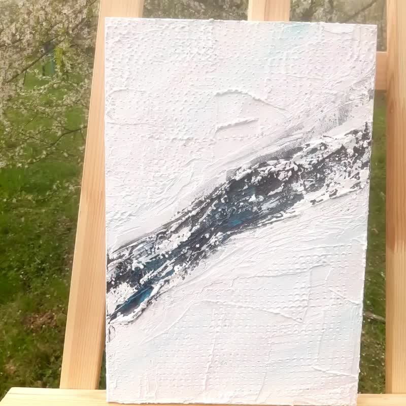 Abstract original painting in light colors from the artist, winter landscape - 壁貼/牆壁裝飾 - 壓克力 藍色