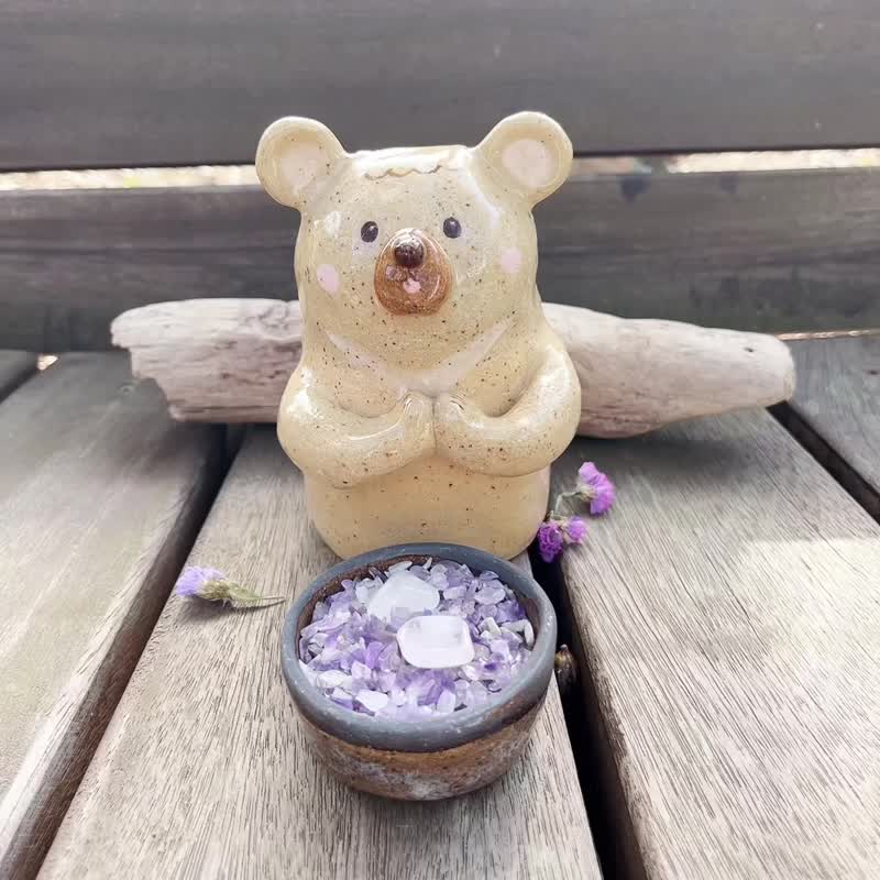 A Lu 祈福熊熊陶花器及聚寶盆/手作手繪 原創僅此一件/送水晶 - 花瓶/花器 - 陶 多色