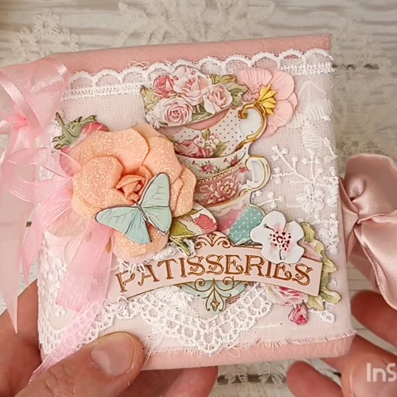 Garden tea party journal handmade Flower rose woman journal blank - 筆記本/手帳 - 紙 粉紅色