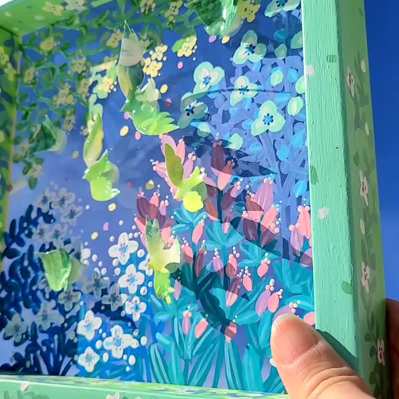 【受注生産/花庭散歩/エメラルドグリーン】　透明アート　影絵　インテリア　花　鳥　オブジェ - 海報/掛畫/掛布 - 壓克力 綠色