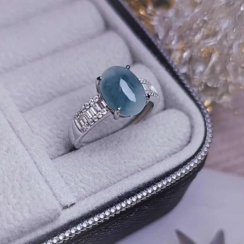 Lucky for you and noble people | Artistic conception of starry sky and blue floating flowers | Myanmar A-quality jadeite ice blue sterling silver plated 18k unisex ring - General Rings - Jade 