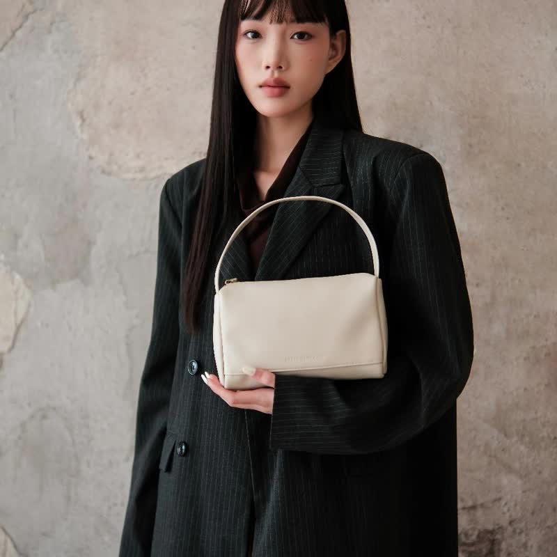 sobag簡約高級奶白色牛皮手提小包女日系可愛復古小眾通勤手拎包 - 手提包/手提袋 - 真皮 白色