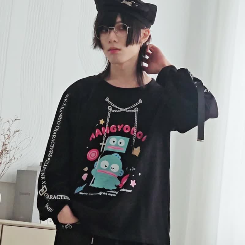原創三麗鷗SANRIO人魚漢頓十字架鐵鍊織帶造型長袖圓領T恤JJ5084 - 男 T 恤 - 棉．麻 