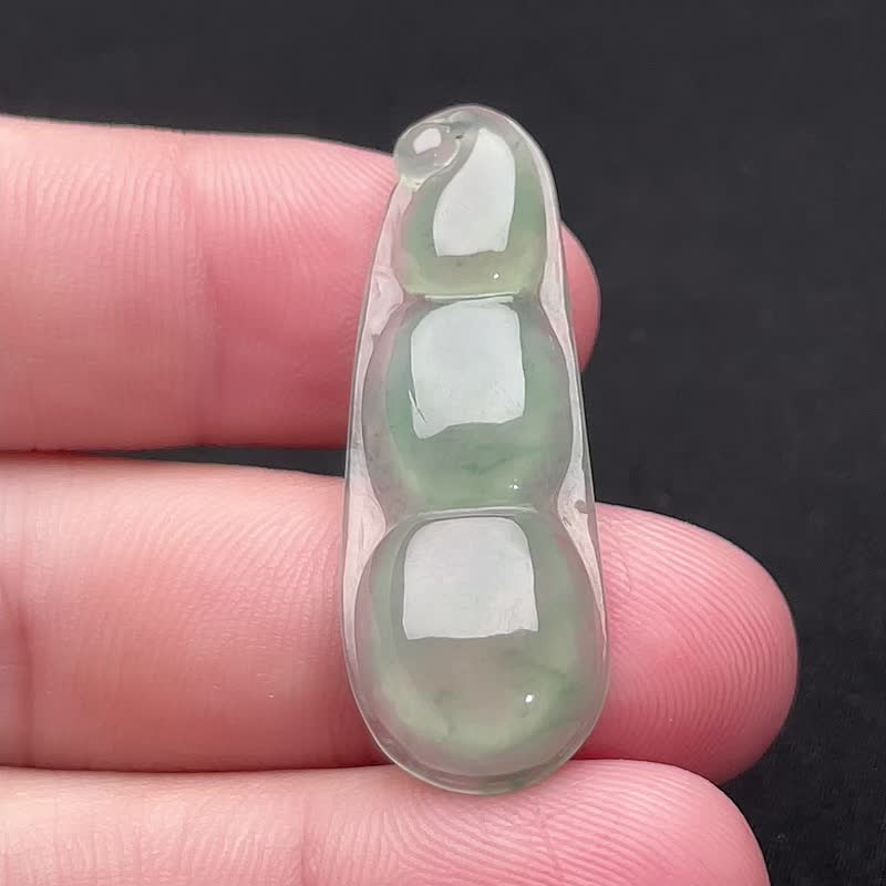冰飄綠花翡翠福豆 | 天然緬甸玉翡翠A貨 - 其他 - 玉石 綠色