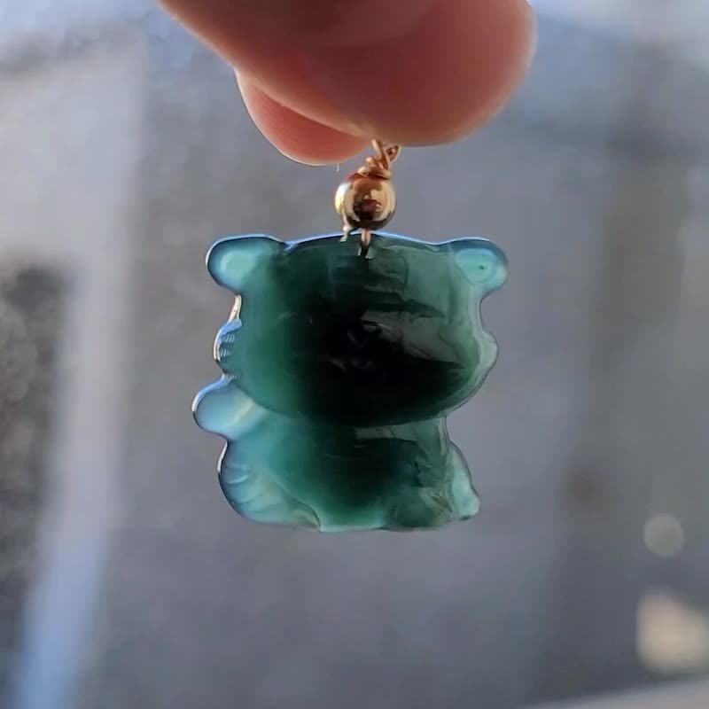 【親翠】天然瓜地馬拉翡翠 冰藍綠可愛萌Q小虎牌鎖骨鏈 生肖 虎 - 項鍊 - 玉石 多色