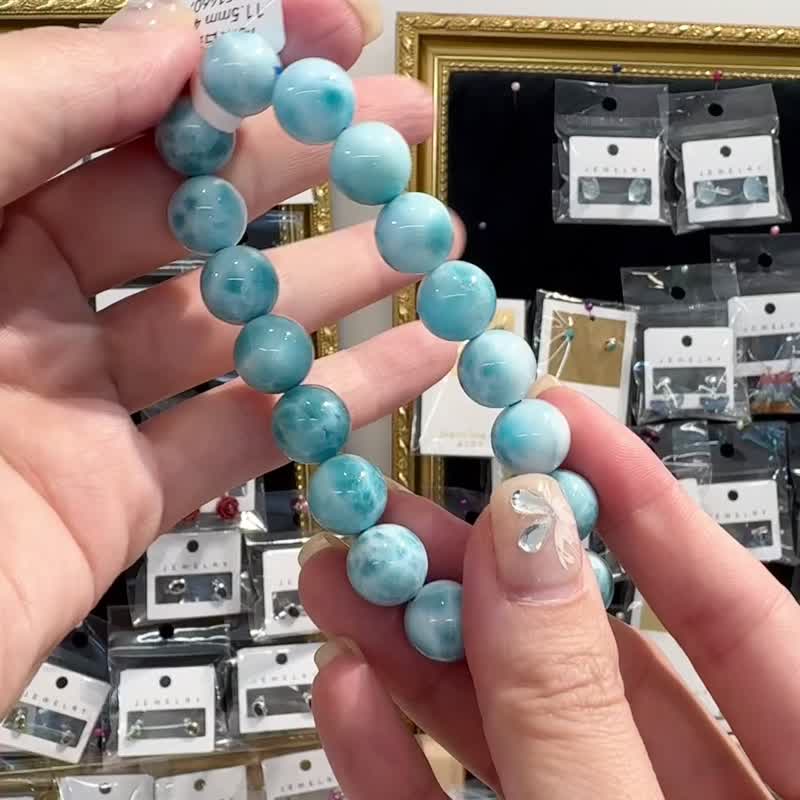 Full jade transparent blue Lalima sea grain stone hand beads 11mm 39.95g hot temper fire extinguisher - Bracelets - Semi-Precious Stones Blue