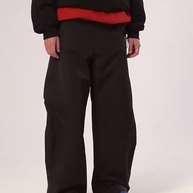 UNVESNO 折疊空間 闊腿褲秋季寬松結構國潮男女休閒長褲 TR-3162 - 中性長褲/短褲 - 其他材質 黑色