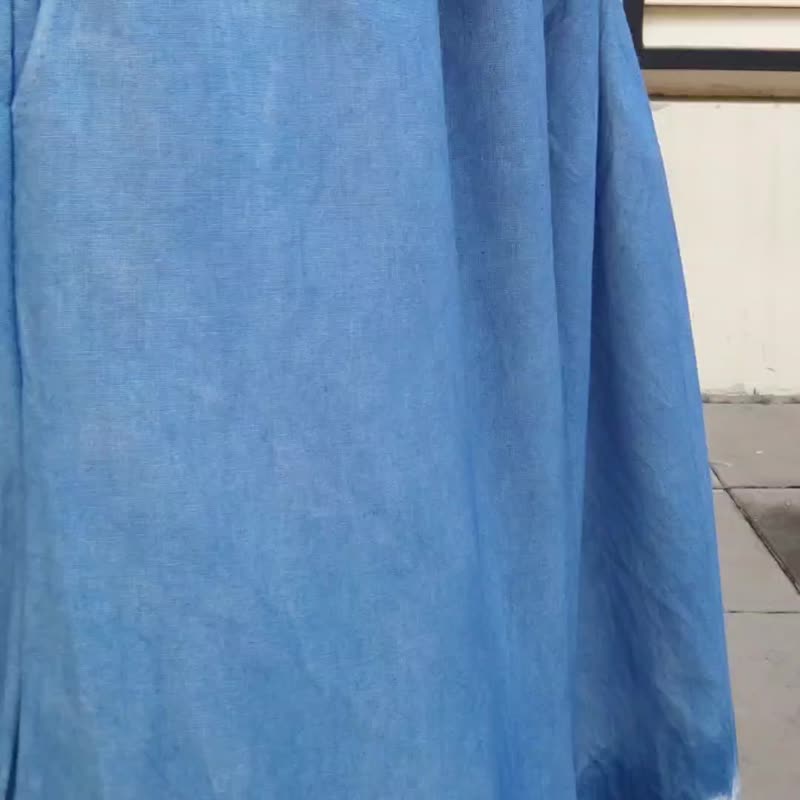 Jinda Pants A - 靛藍色紮染寬褲 - 女長褲 - 棉．麻 藍色