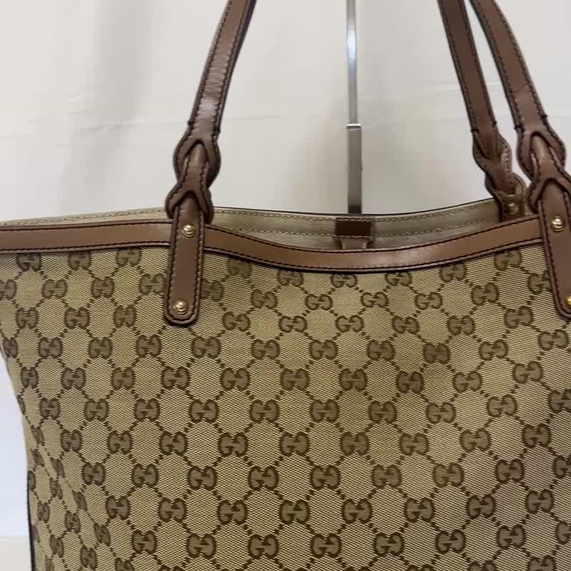 本物 GUCCI グッチ トートバッグ ポーチ GGキャンバス レザー ベージュ ブラウン 247209 中古 - 手提包/手提袋 - 其他材質 咖啡色