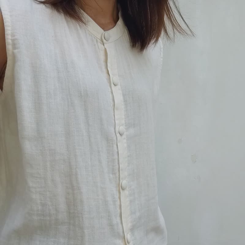 Grace White - 手工棉質紐扣白襯衫 - 女上衣/長袖上衣 - 棉．麻 白色