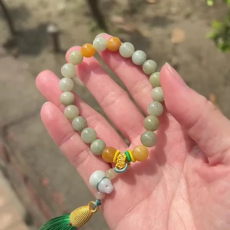 //和諧//福祿//清新草綠葫蘆翡翠手串-緬甸天然A貨翡翠 - 手鍊/手環 - 玉石 綠色