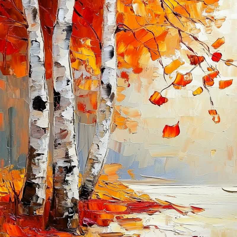 Autumn color dream weaving oil painting landscape birch forest autumn scenery living room bedroom decoration thick work art giclee hanging painting - Posters - Cotton & Hemp 