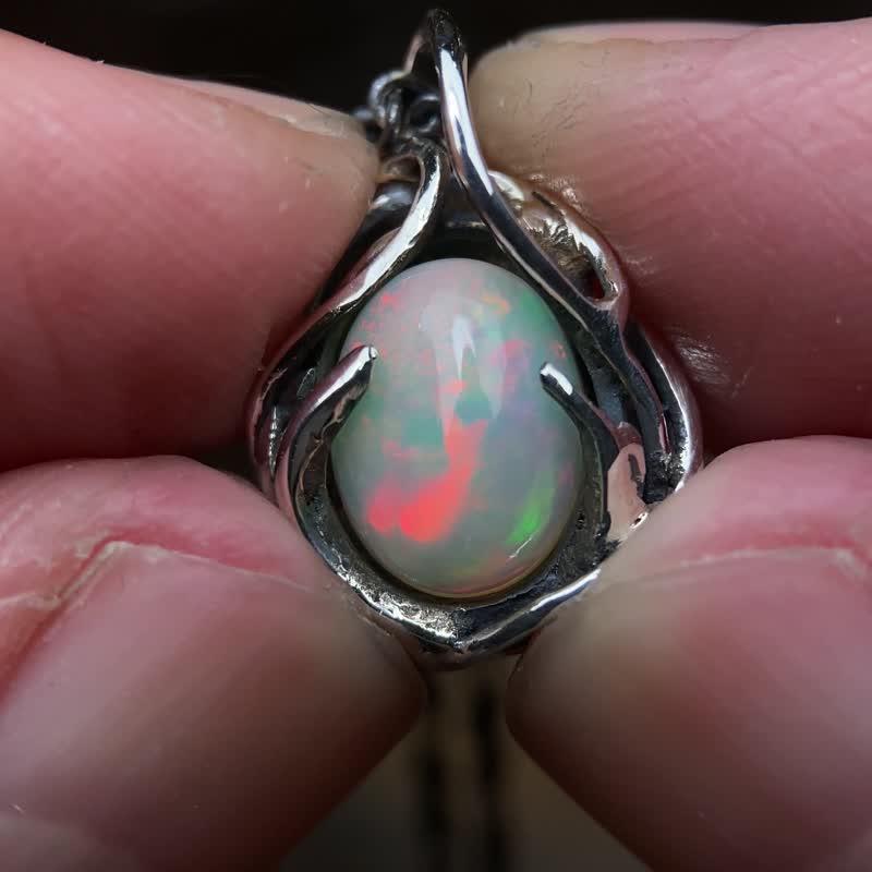 Natural Ore/Opal/Cancan/Ethiopia/Sterling Silver Necklace - สร้อยคอ - เครื่องเพชรพลอย หลากหลายสี