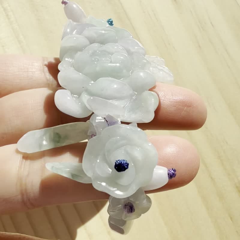 手工編織翡翠手鍊－蓮花與小金魚 - 手鍊/手環 - 玉石 藍色