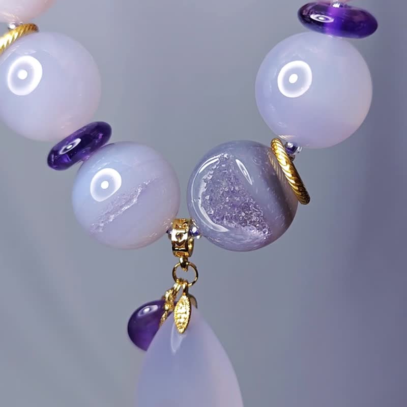 White jade micro cornucopia amethyst ancient money attracts wealth and transports large Gemstone bracelet single product - สร้อยข้อมือ - เครื่องเพชรพลอย สีม่วง