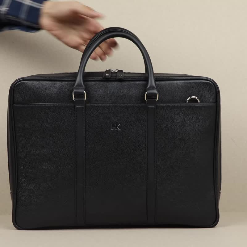Leather Briefcase for Men, Leather Laptop Bag - 公事包 - 真皮 黑色