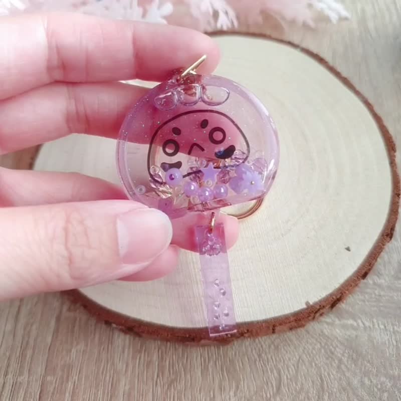 Key ring charm quicksand shake music Japanese lucky tumbler Dharma wind chime lucky gift purple - Keychains - Resin Purple