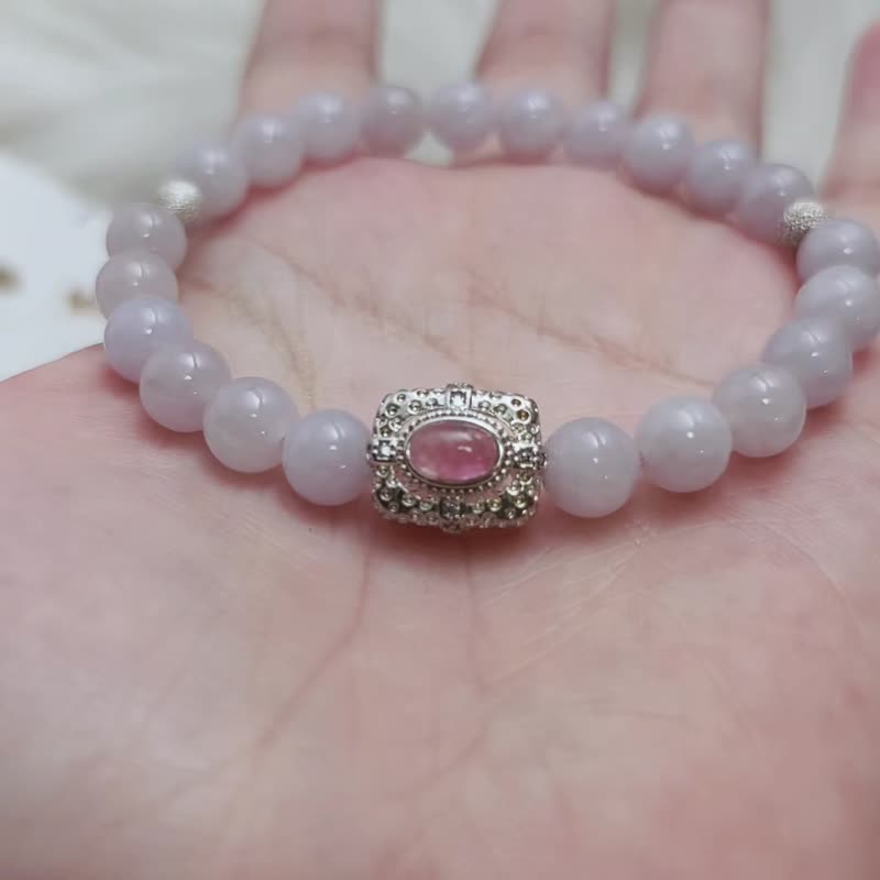 Pink Violet Jade Natural Jade Purple Jade Natural Jade Only One String - สร้อยข้อมือ - เงินแท้ สึชมพู