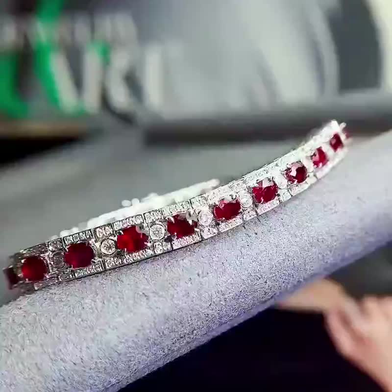 精品無燒鴿血紅手鍊6克拉(祖母綠.藍寶石.紅寶石.碧璽.尖晶石) - 手鍊/手環 - 寶石 紅色
