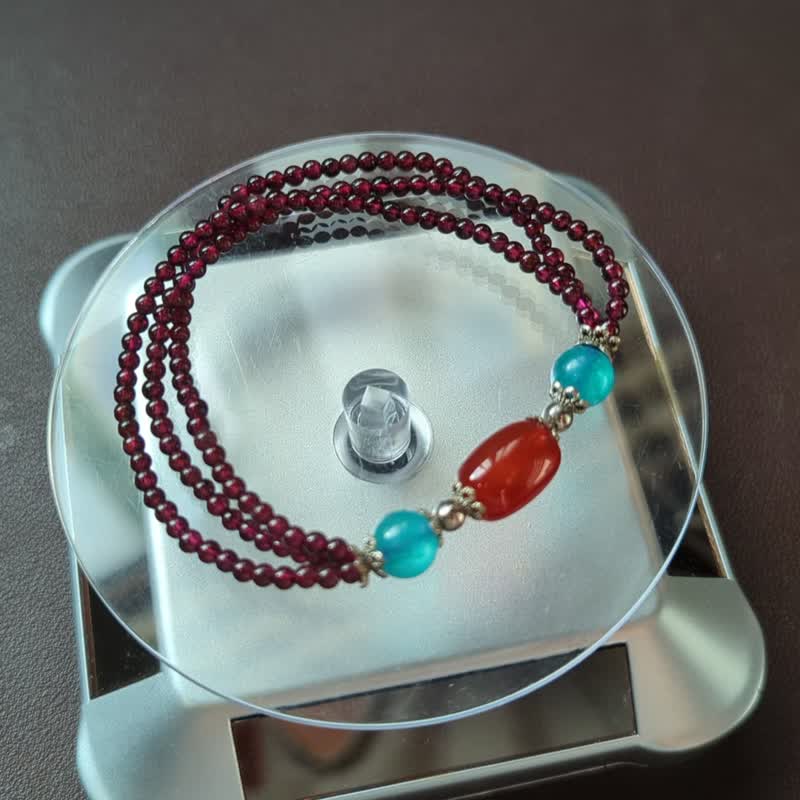 Stone ×Agate× Stone 925 Sterling Silver Natural Crystal Design Bracelet - สร้อยข้อมือ - คริสตัล สีแดง