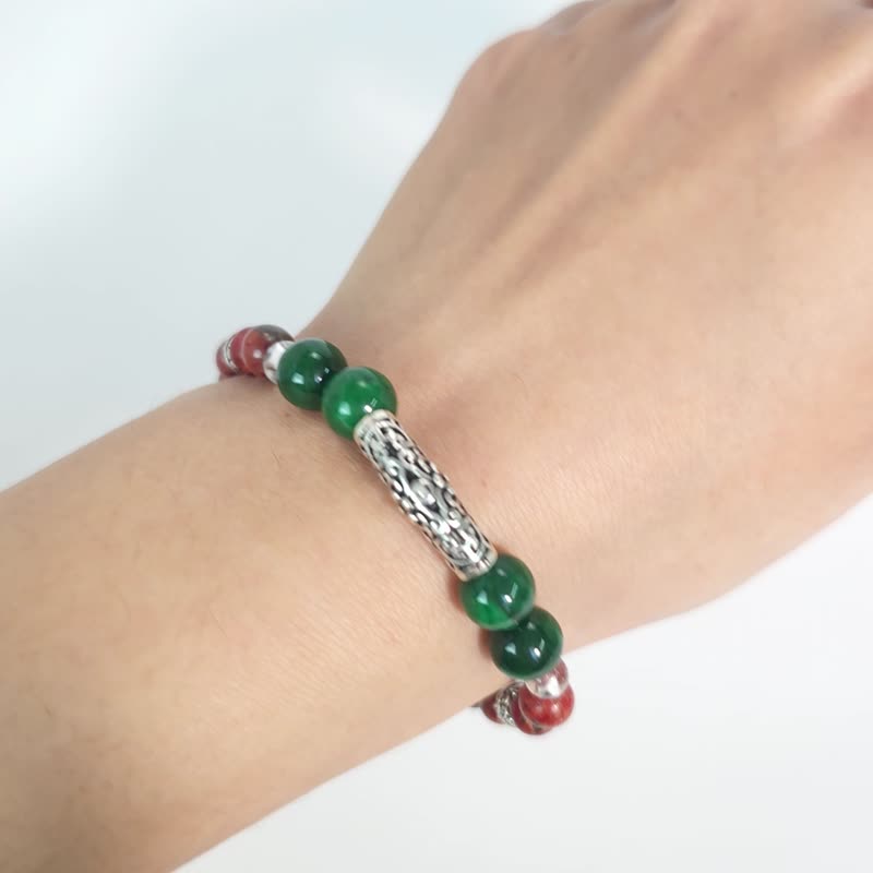 The Joy of Passing the Pearl (Green Agate/Sandalwood/White Crystal) (14cm) - Bracelets - Stone Green