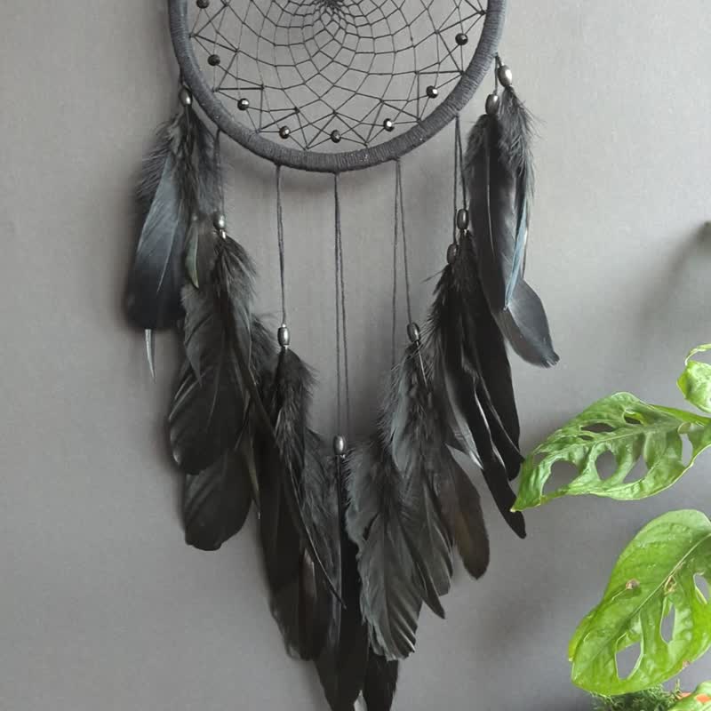 Elegant Bohemian Chic Black Dreamcatcher พระเครื่อง - 壁貼/牆壁裝飾 - 繡線 黑色