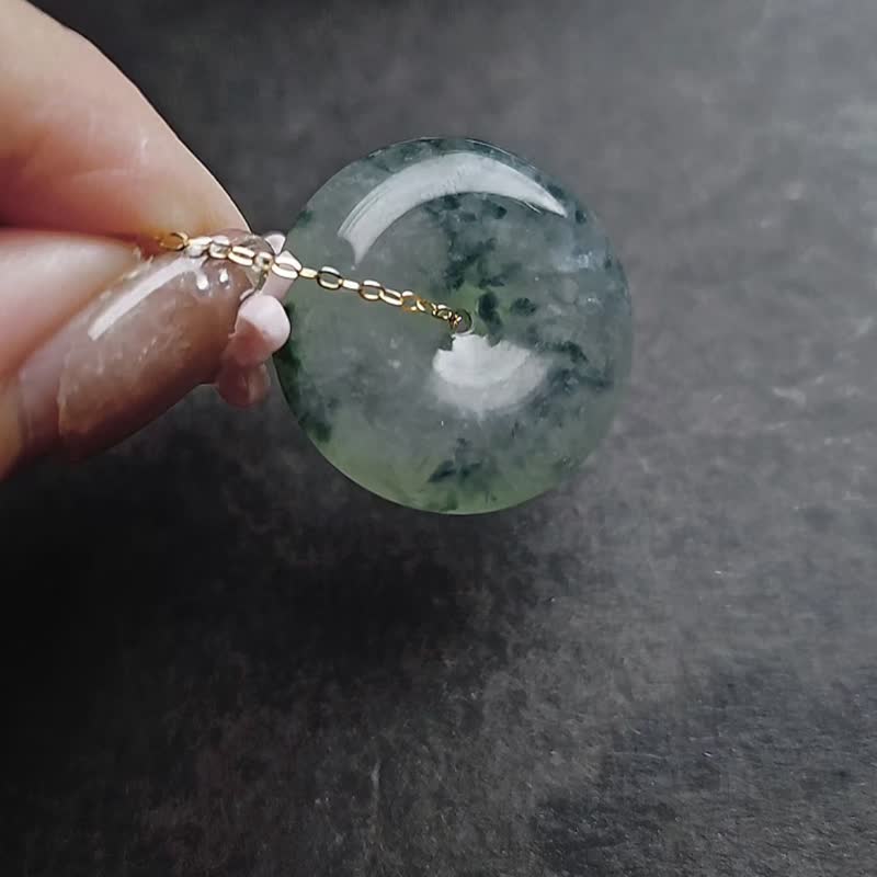 招財•圓滿•平安|療癒冰膠藍飄花平安扣|緬甸A貨翡翠項鍊 - 項鍊 - 玉石 