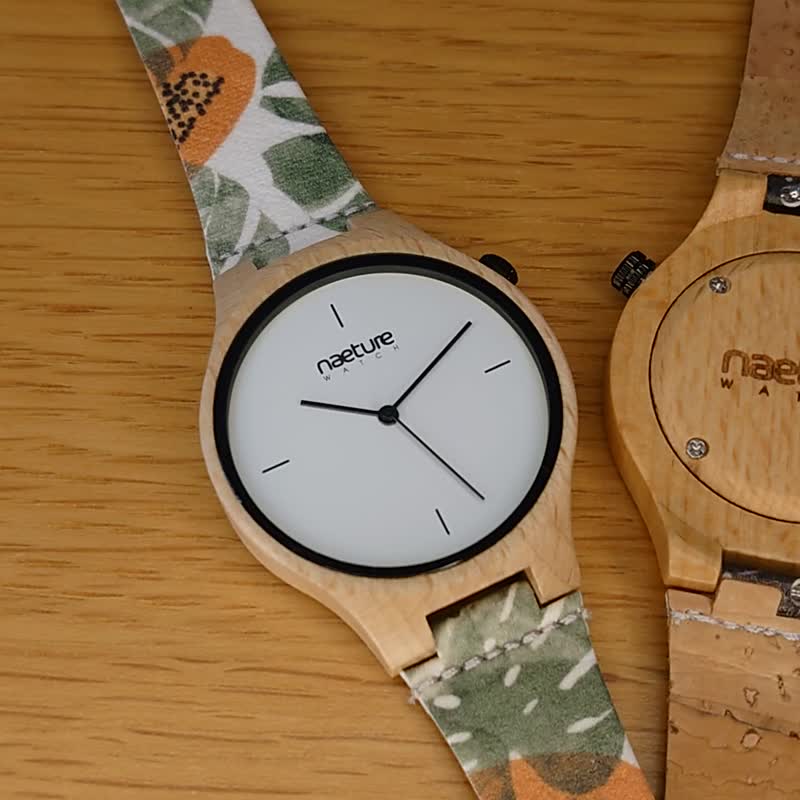 アウトレット 木製腕時計 Naeturewatch-PAPAYJAJUNGLE ブナの木とコルクのカスタマイズ可能なアクセサリー腕時計 レディース メンズ - 女裝錶 - 木頭 綠色
