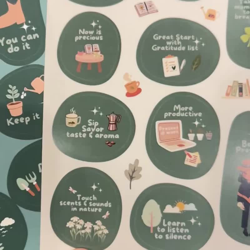 Motivation sticker PET transparent matt Theme Mindfulness and Being present - 貼紙 - 防水材質 