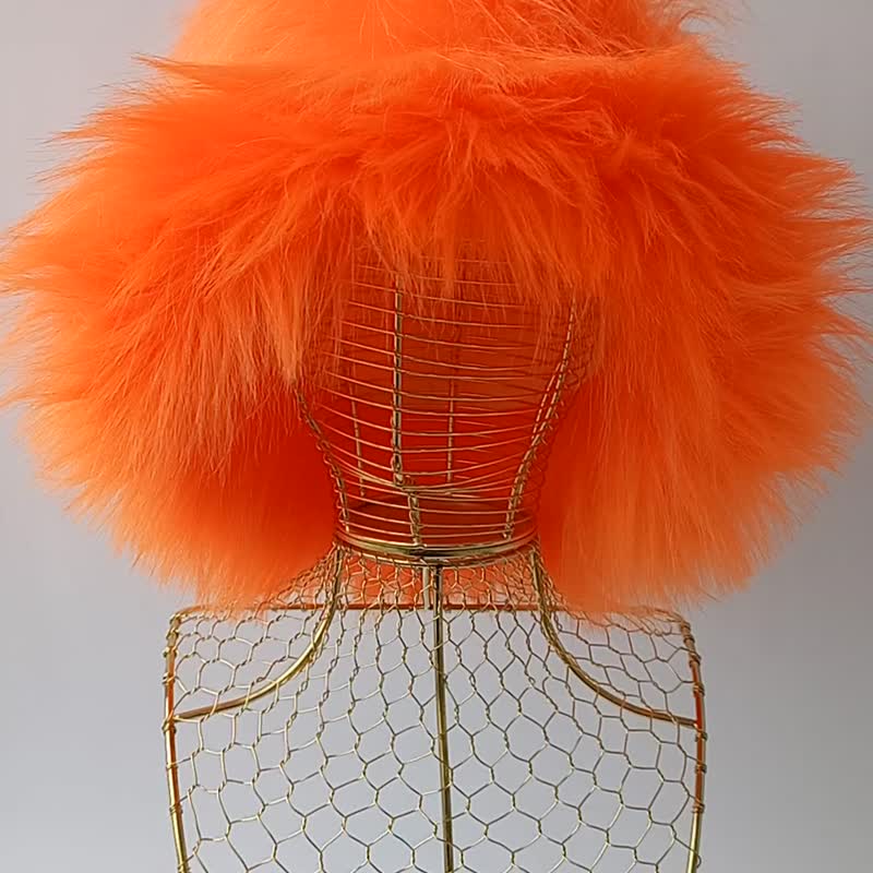 Bright orange hat. Faux fur bucket hat. Festival fuzzy neon hat. Rave shaggy hat - 帽子 - 其他材質 橘色