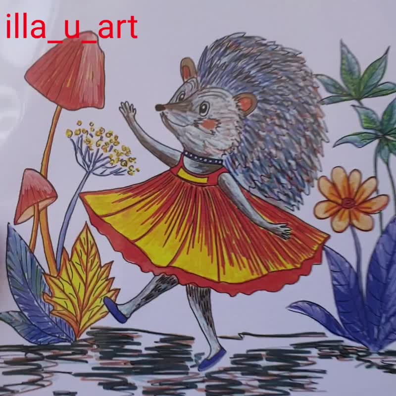 Hedgehog Postcard Fall Animal Funny Collectible Fine Art Card Printable for Kids - Cards & Postcards - Paper Blue