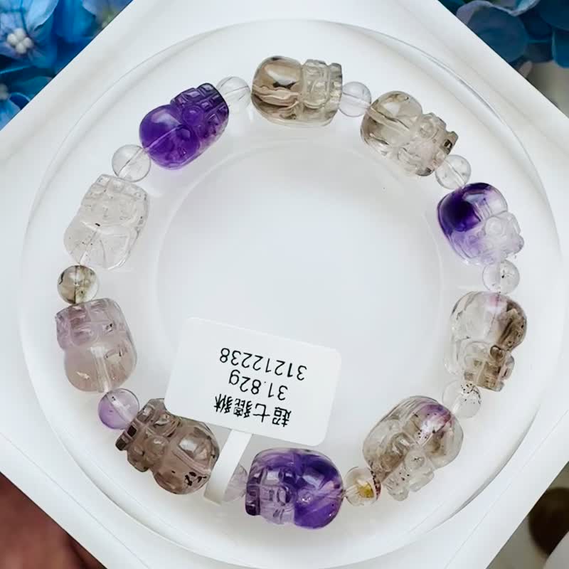 天然超七貔貅32.82g招財人緣貴人緣三輪骨幹水晶招財旺福 - 手鍊/手環 - 水晶 紫色