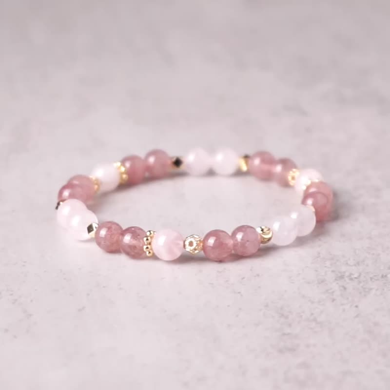 Light Design Series // Strawberry Quartz Rose Quartz Bracelet // Lovers are popular, noble people are lucky - Bracelets - Semi-Precious Stones Pink