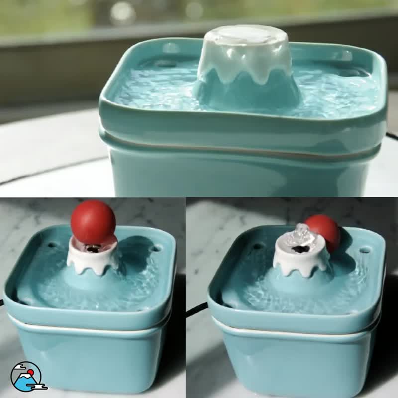 陶瓷富士山寵物飲水機 電壓220V地區專用 - 寵物碗/碗架/自動餵食器 - 瓷 藍色