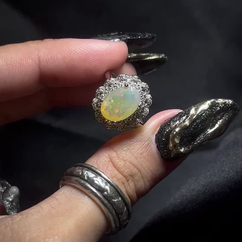 燦燦 。歐泊 戒指 歐泊 戒子 大顆粒 刻面 歐泊 s925純銀 - 戒指 - 寶石 多色
