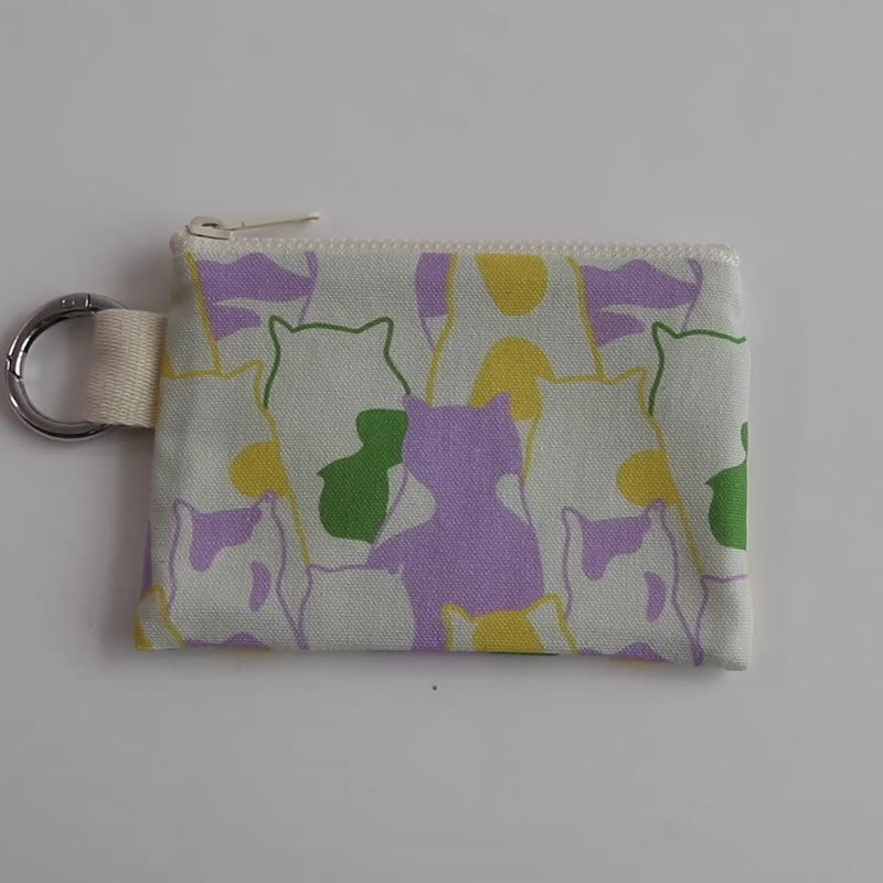 big big cat coin card pouch - going to work (lime green) - กระเป๋าใส่เหรียญ - ผ้าฝ้าย/ผ้าลินิน สีน้ำเงิน