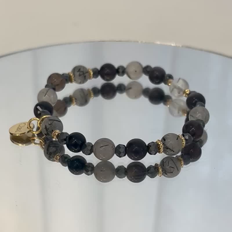 無懼之境 清理負能量 銀曜石 黑髮晶 茶晶 鈦赫茲 天然水晶手鏈 - 手鍊/手環 - 水晶 