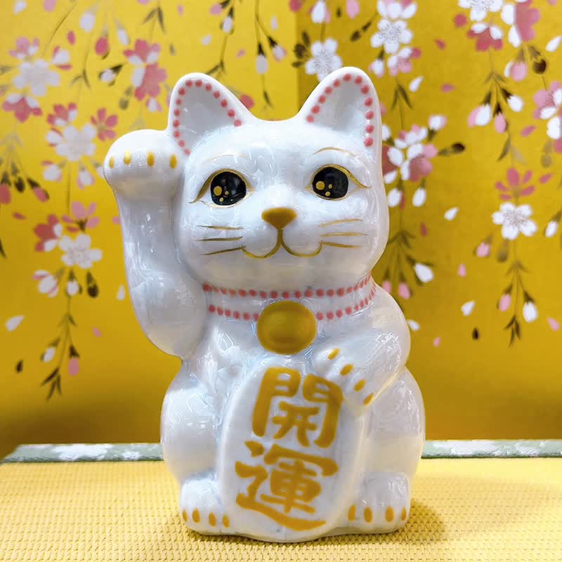 【白晶開運】日本清水燒招財貓 | 花結晶 - 白 開運 - 擺飾/家飾品 - 瓷 白色