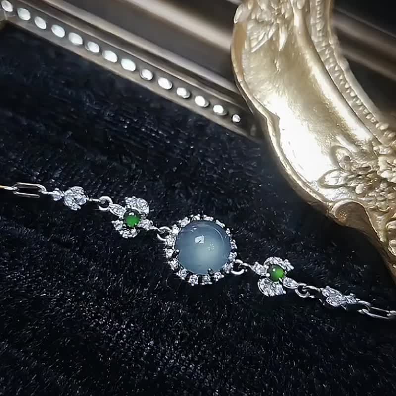 |夢幻藍仙子|A貨翡翠冰玻藍膠大蛋面8.2mm純銀鍍18k精緻手鏈 - 手鍊/手環 - 玉石 