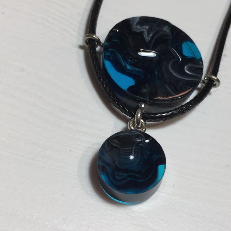 //Design Necklace-Blue Double Circle Terraced Fields Mobile Art// #handmade#customized#necklace - Necklaces - Other Materials Black